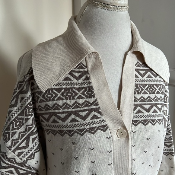 LOFT Outlet 100% Cozy Cotton Fair Isle Cardigan Sweater with Collar - XL - Picture 3 of 10